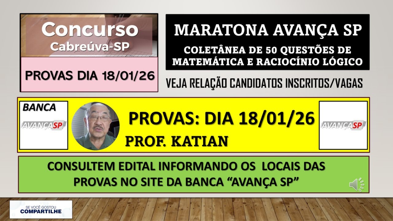 PREFEITURA DE CABREÚVA/SP -Maratona de questões de Matemática - Banca Avança SP- Provas dia 18/01/26