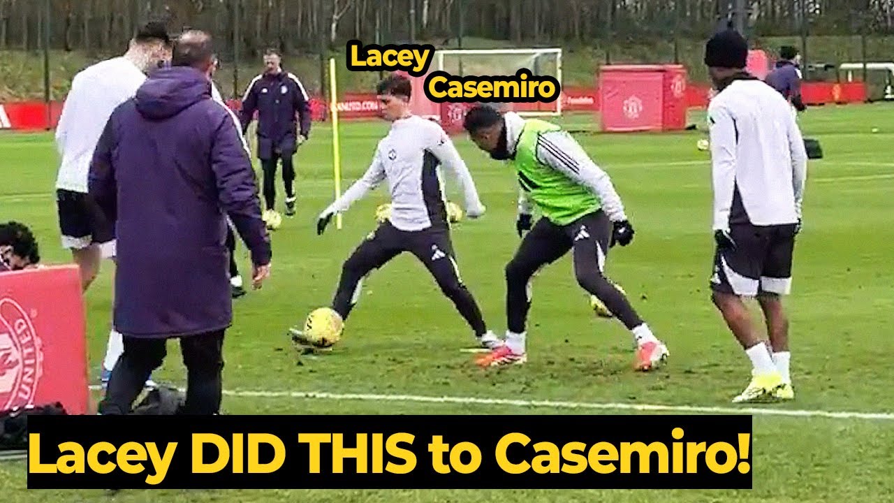 Shea Lacey trolls Casemiro and Cunha in training ahead of Arsenal clash