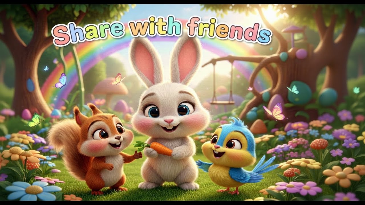 Share with Friends 🐰 | Cute Bunny Song for Kids, Kids Moral Song – Share with Friends |