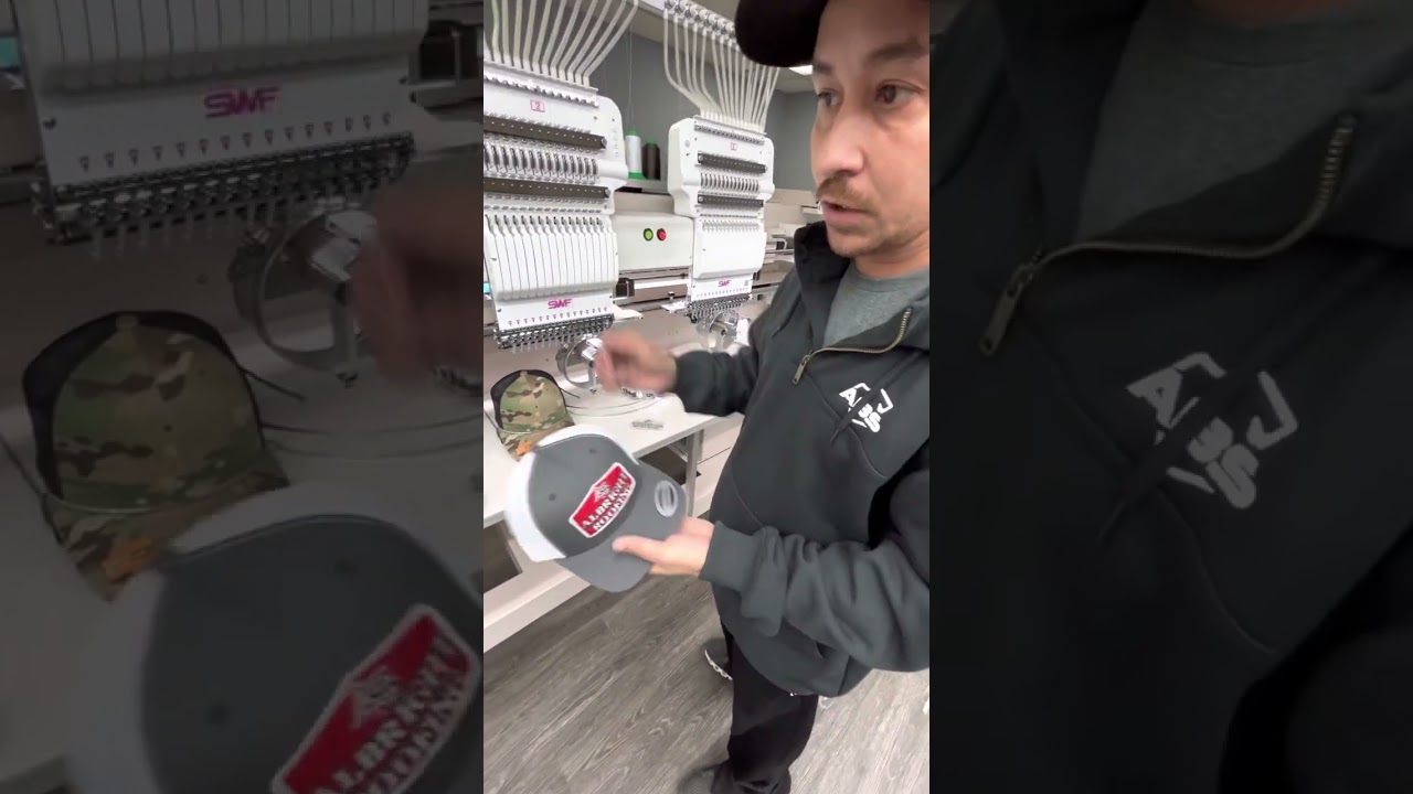 Sewing patches on hats, full detailed video, 8 head swf kx series embroidery machine