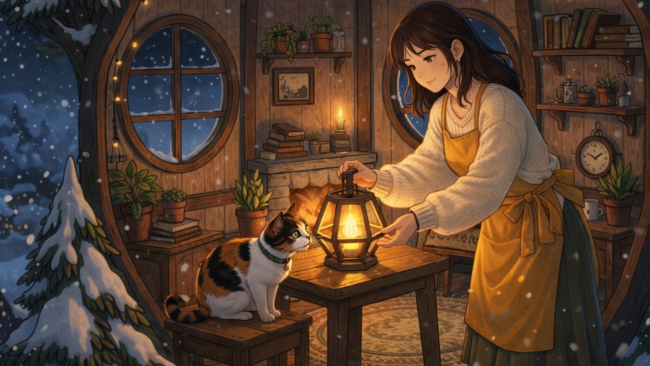 The First Snow Shocked My Treehouse Morning | Winter Breakfast in Ghibli Style & Ghibli Alone
