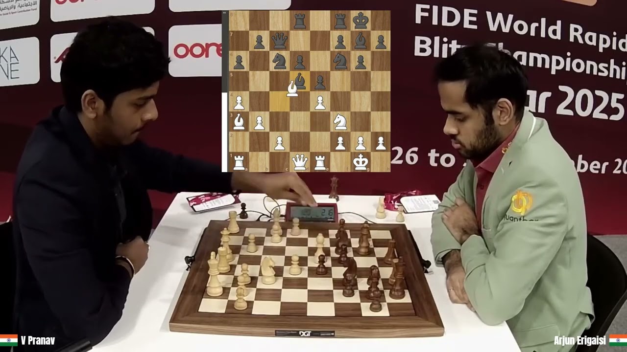 V Pranav (2606) vs Arjun Erigaisi (2749) - FIDE World Blitz Championship 2025