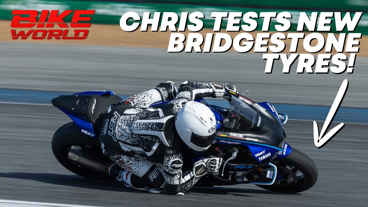 Крис тестирует новые шины Bridgestone на трассе.