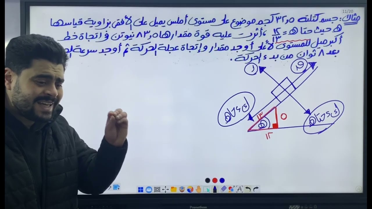 قانون نيوتن الثاني الحركه علي مستوي مائل