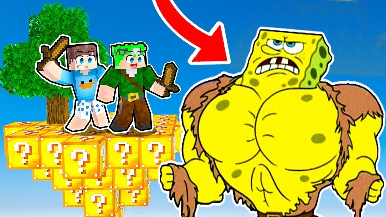 ILHA DE LUCKY BLOCK VS BOB ESPONJA GIGANTE NO MINECRAFT!! (Sorte ou Azar?)