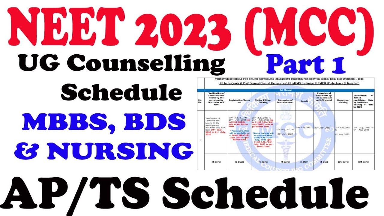 TS NEET 2023 MCC SCHEDULE FOR ONLINE COUNSELING | NEET 2023 AIQ  MCC SCHEDULE