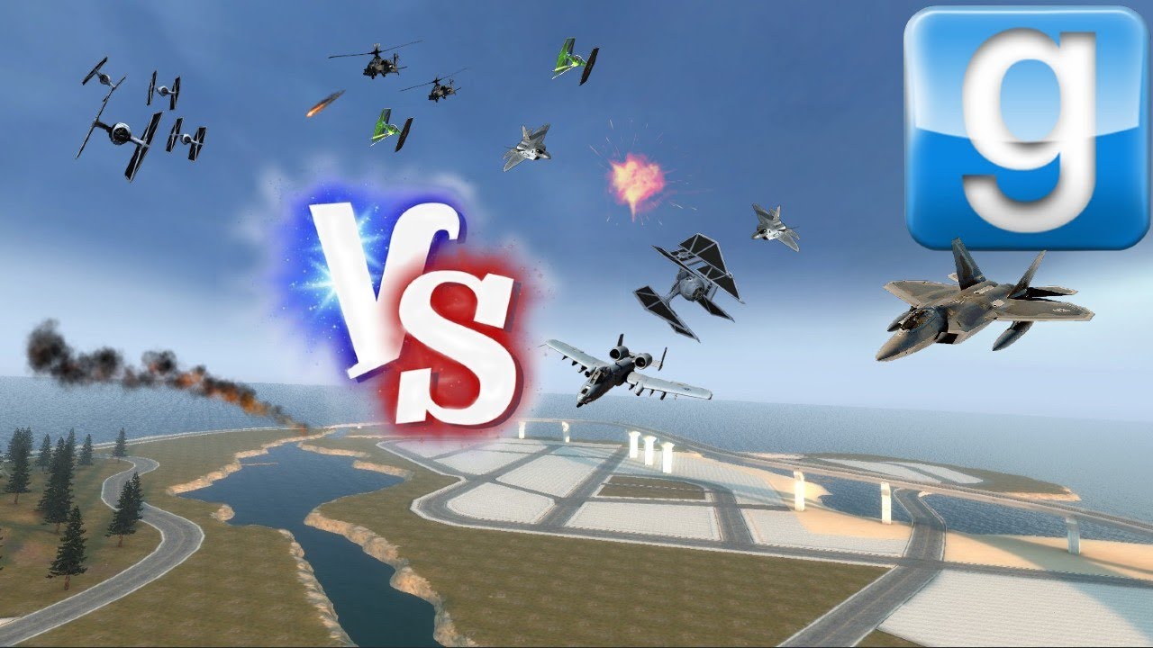 Modern Fighter Jets VS Starwars Tie Fighters Air Battles Garry's Mod