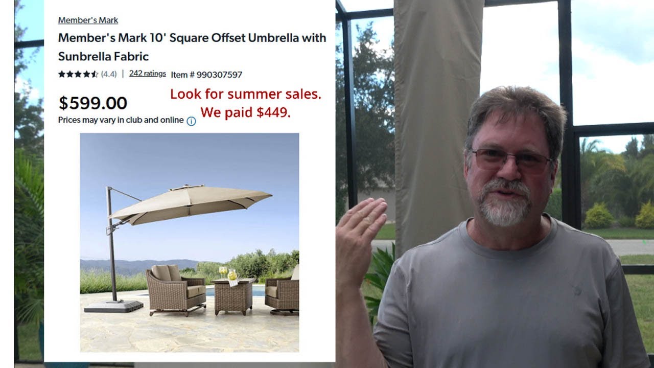 Member's Mark 10' Square Offset Umbrella with Sunbrella Fabric