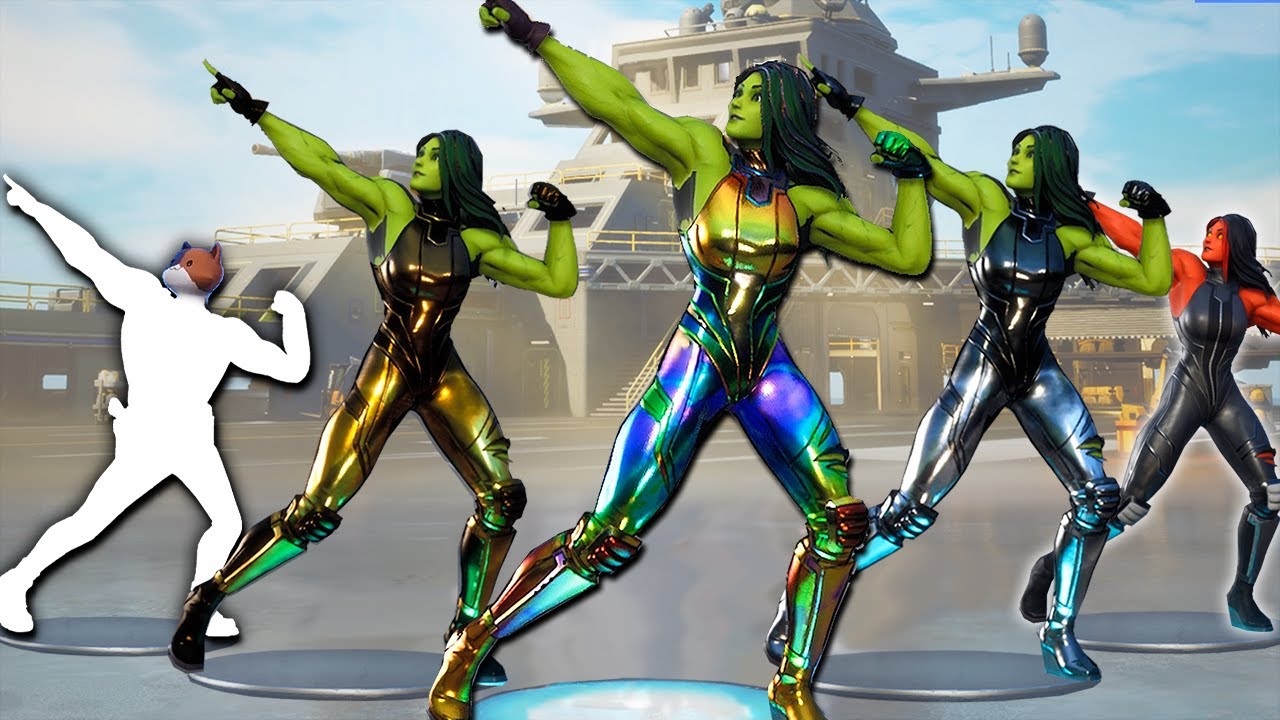 She-Hulk doing Meowscles Emote (Jennifer Walters dance Swole Cat). Silver, Gold, Holo Foil Levels