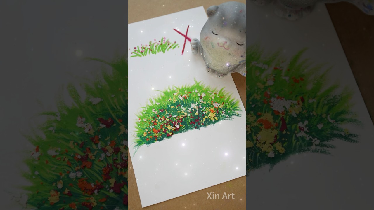 Как нарисовать траву с цветами #маслянаяпастель #легкийрисунок #креативноеискусство