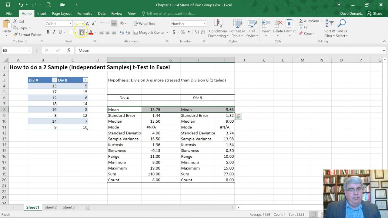 How to do a Two Sample (Independent) t-Test in Excel 2016 (Mac and Windows)