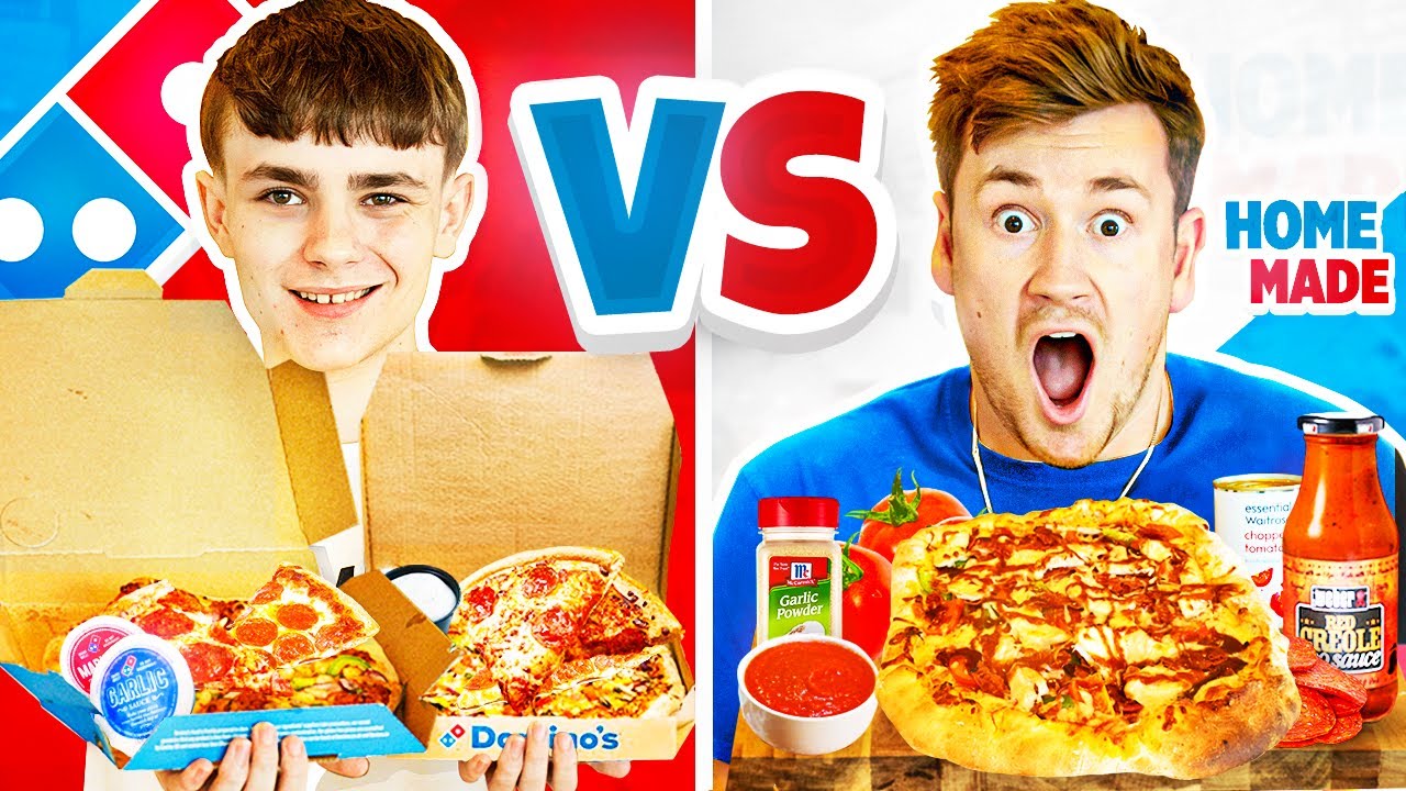 BROTHERS COOK HOMEMADE DOMINOS PIZZA VS REAL DOMINOS