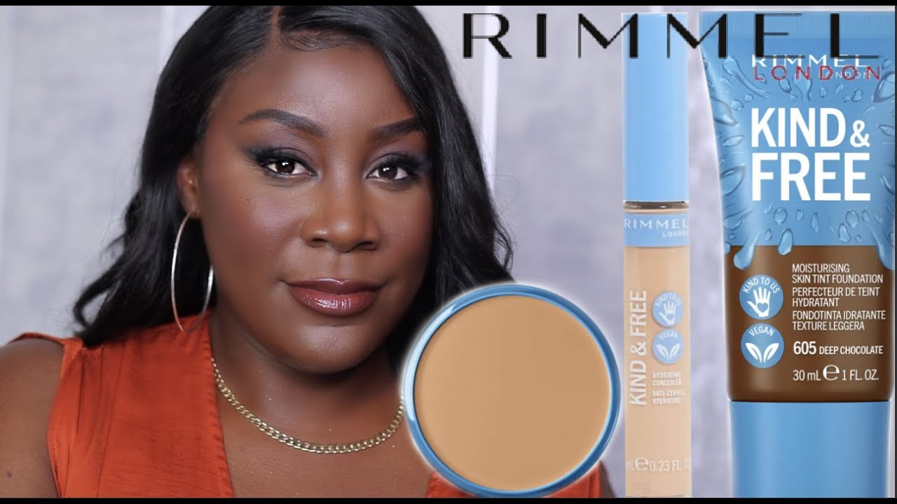 Тональный крем, консилер и прессованная пудра Rimmel KIND & FREE | Для темной кожи