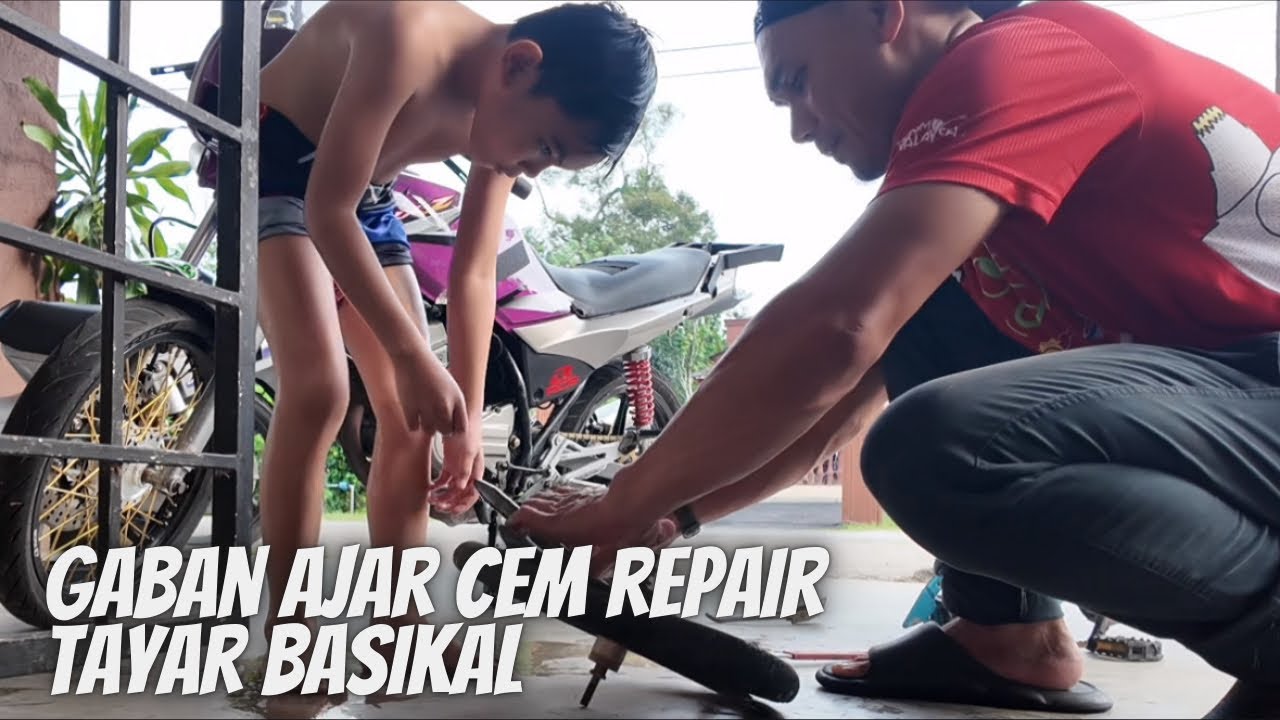 Tayar basikal Cem boco dah sekian lama, papa sidai je 😜