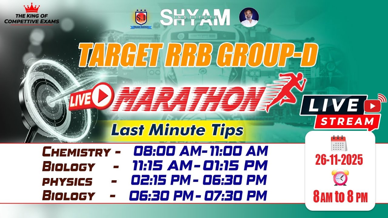 TARGET RRB GROUP-D | LIVE STREAM 26-11-2025 @8AM | Last Minute Tips ...   #shyaminstitute