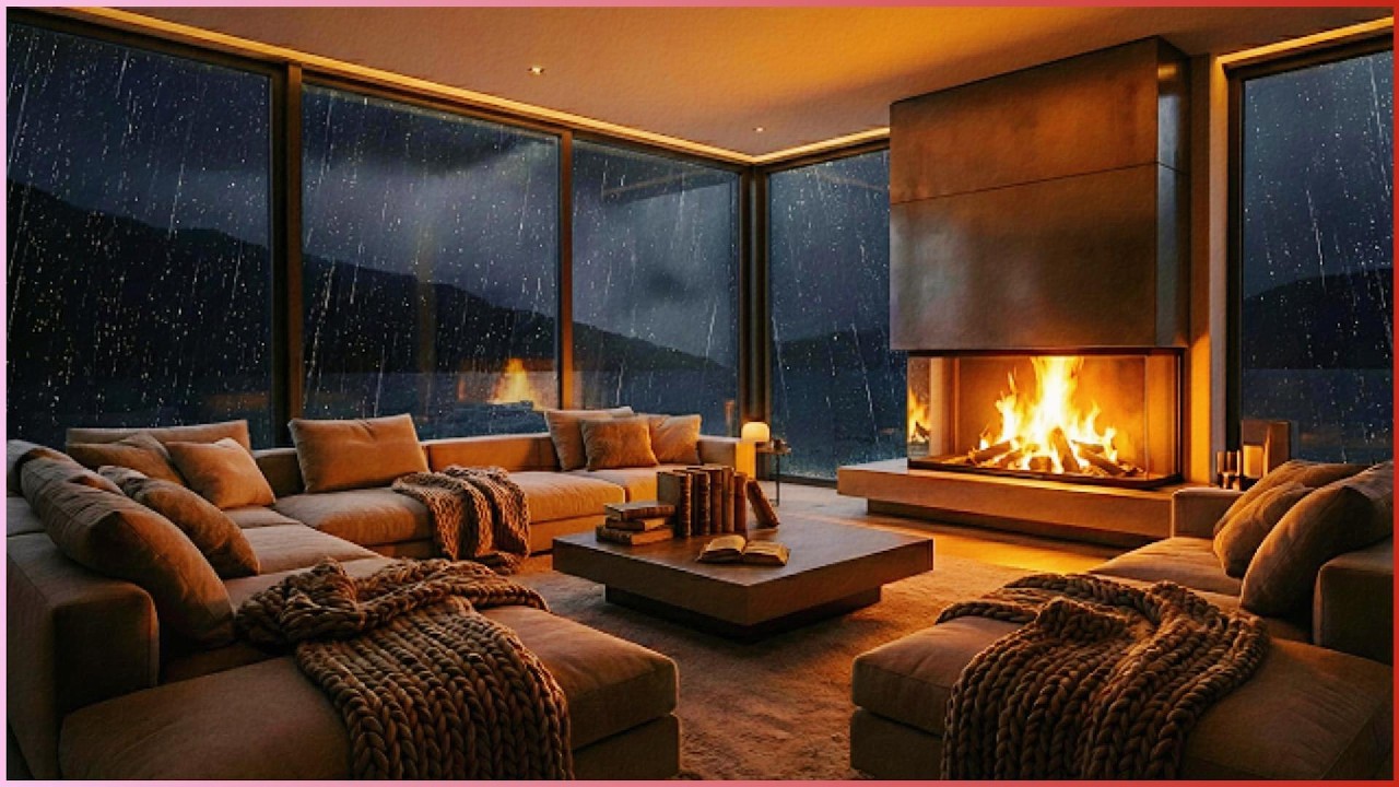 Warm Fire Inside, Storm Outside 🌧 Cozy Rain on Window for Deep Sleep
