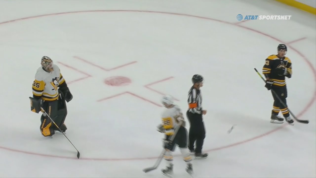 Brad Marchand Steals Puck Tristan Jarry Was Giving To Fan And Tosses It