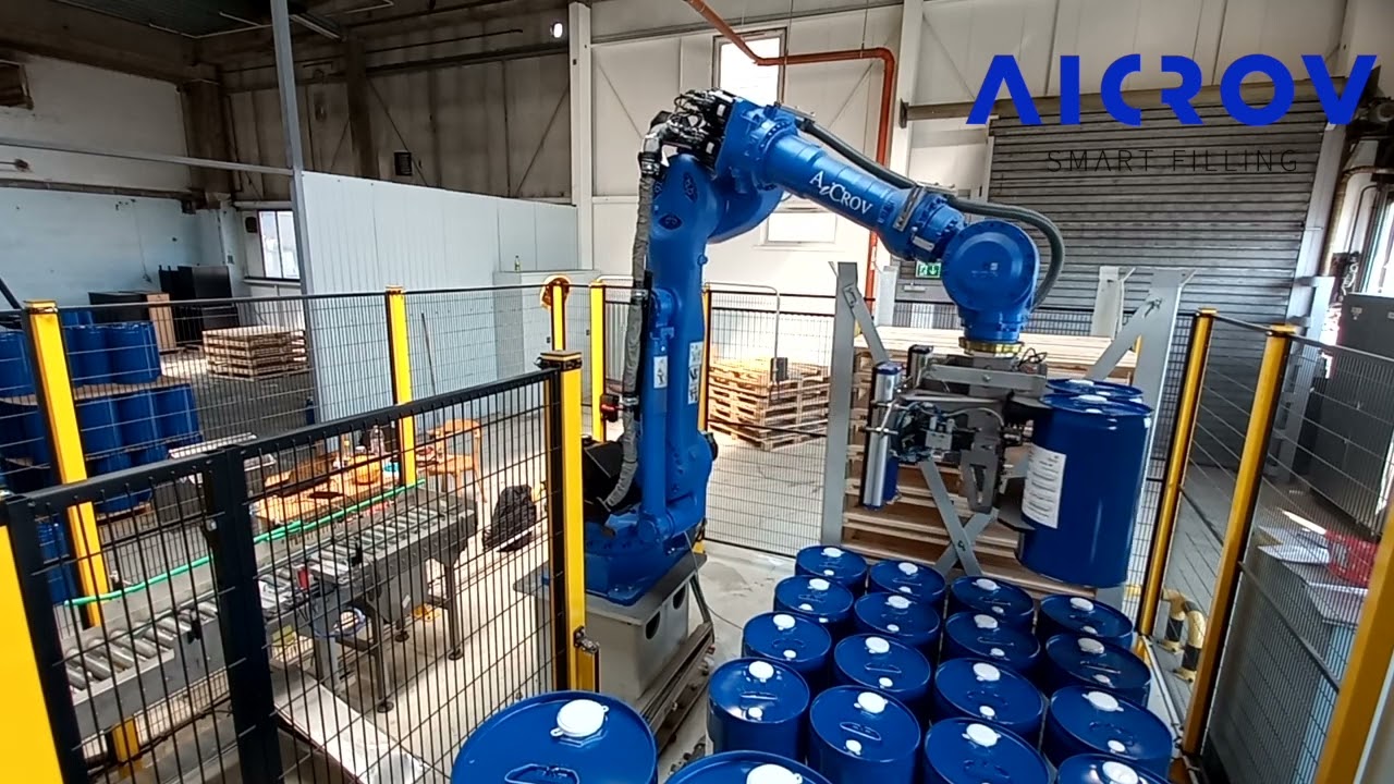LIQUID FILLING MACHINE EL2-E FOR 30L METAL DRUMS + CAPPING + SEALING + LABELLING + PALLETIZING