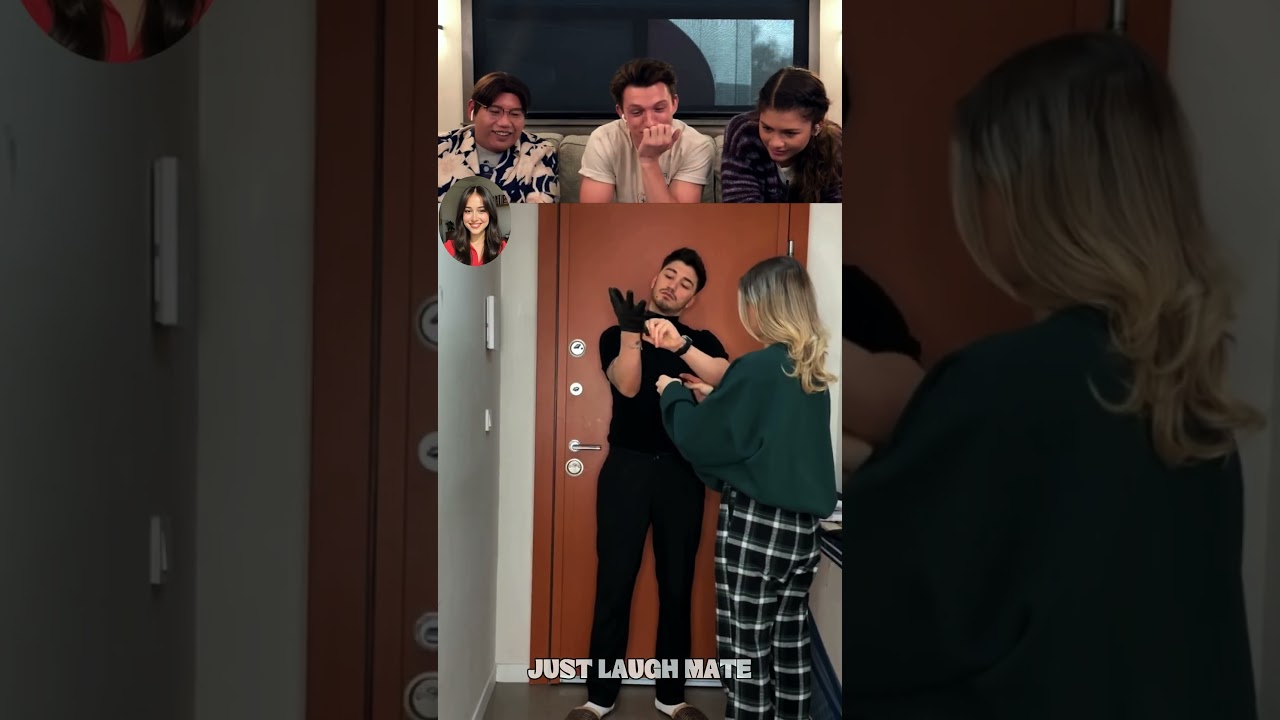 Tom Holland react try to laugh part 75 #tomholland #trynottolaugh #funny #reaction #couplesfun