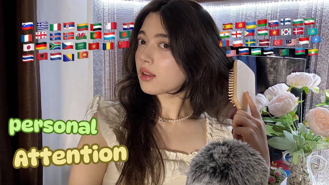 Personal Attention + Hair Brushing 💆 ASMR in 65 Languages (Whispering for 1 and Half Hour)