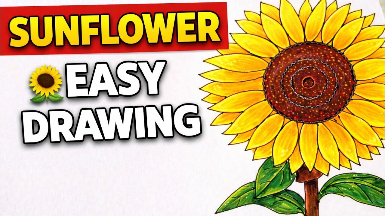 Easy Sunflower Drawing | Bright Flower Art |How to Draw and Color a Sunflower 