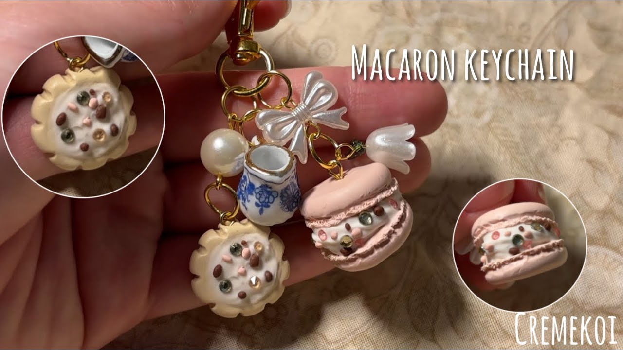 Pink Macaron Keychain Coquette princess theme |polymer clay