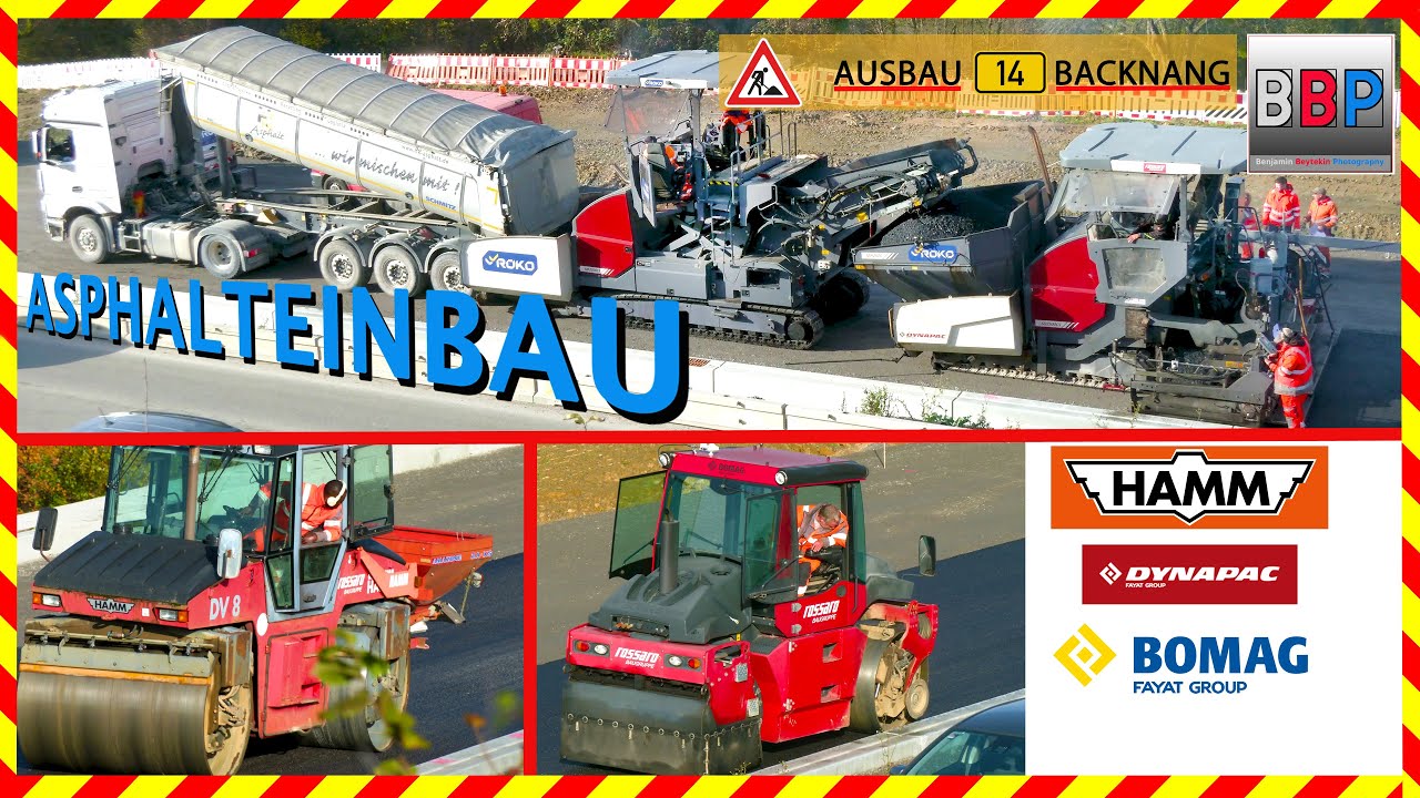 Asphalteinbau: Beschicker, Fertiger, Walzen - Ausbau B14 Backnang, 2025. #1
