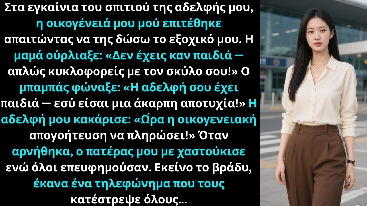 Στο πάρτι εγκαινίων της αδελφής μου, η οικογένειά μου με πίεσε να της δώσω το εξοχικό μου.
