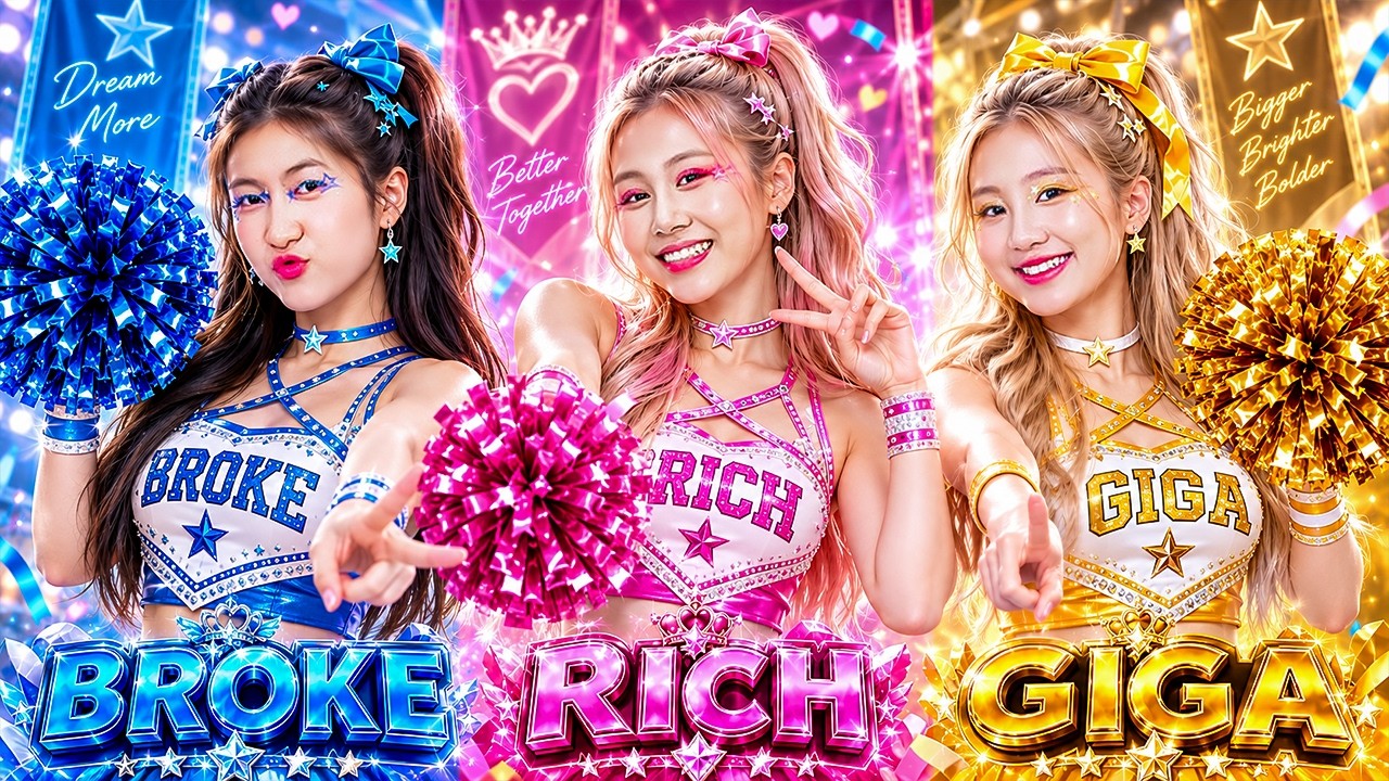 Poor Vs Rich Vs Giga Rich Girl At Cheerleader Contest! Pink, Blue And Yellow Girl