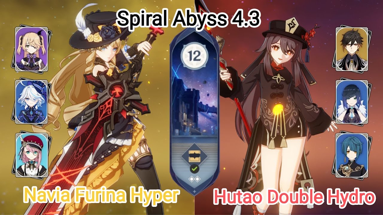 C0 Navia Furina Hyper & C0 Hutao Double Hydro - NEW Spiral Abyss 4.3 Floor 12 9 star Genshin Impact