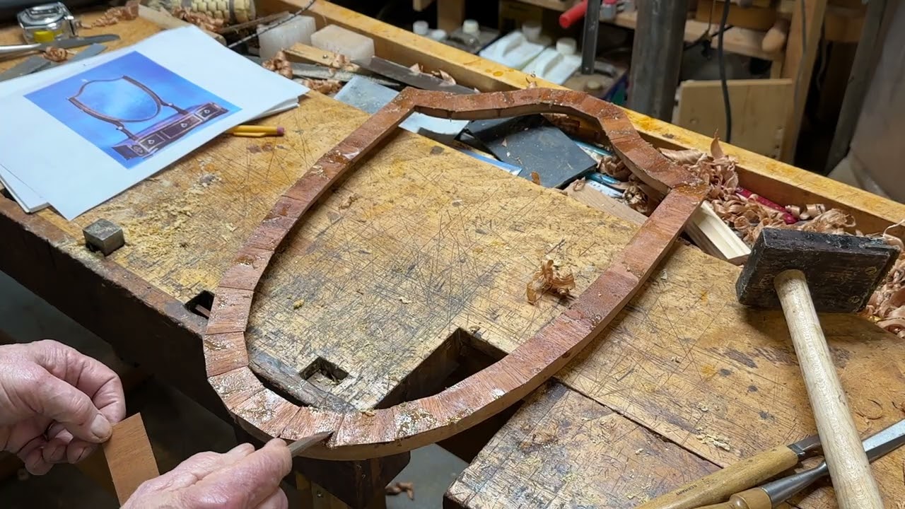 Applying the Crossbanded Straight Grained Mahogany to the Mirror Frame