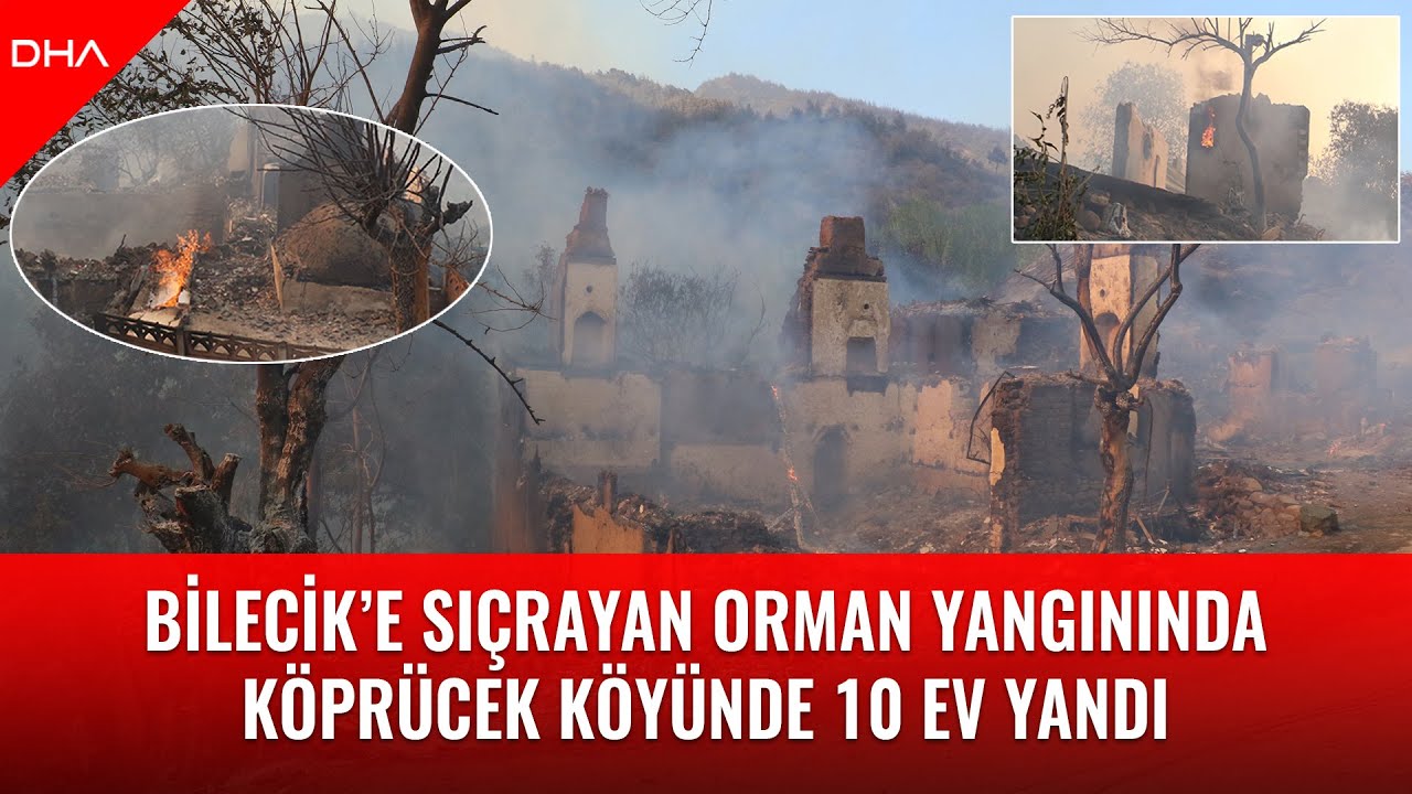 Sakarya’dan Bilecik’e sıçrayan orman yangını; Köprücek köyünde 10 ev yandı