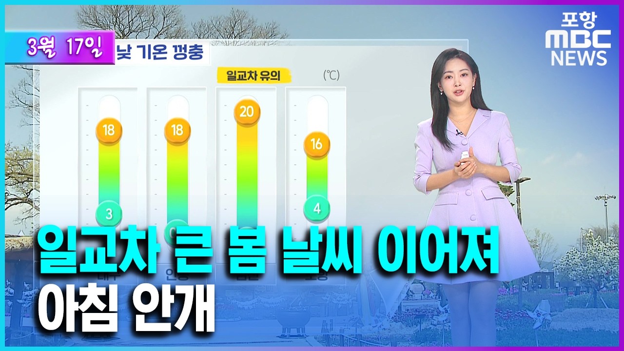 낮 기온 껑충 큰 일교차…안개 유의(2026.03.17/뉴스투데이/포항MBC)