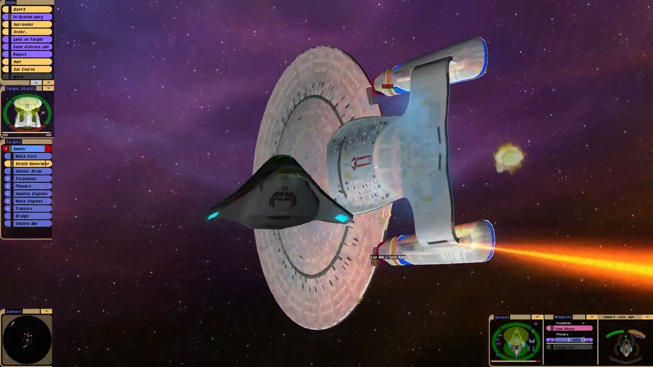 Star Trek Bridge Commander Delta Flyer vs Galaxy Class real fight