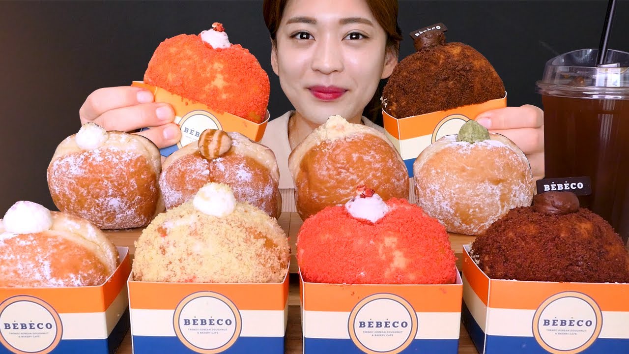 🍩Cream Donut😍배배꼬도넛 신상✨ 크림폭탄 도넛 종류별 먹방❤[Chocolate, Caramel, Pinksalt, Strawberry, Lemon] Mukbang