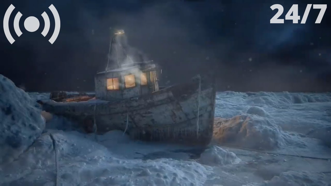 Snowstorm Frozen Fishing Boat | Howling Wind Arctic Blizzard Ambience for Sleep and Relaxation