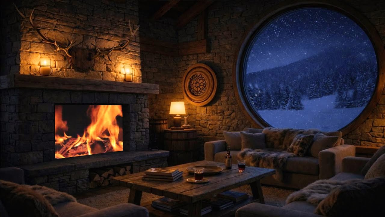 Winter Cabin Night Atmosphere ❄️ | Warm Ambient Light & Snowy Silence