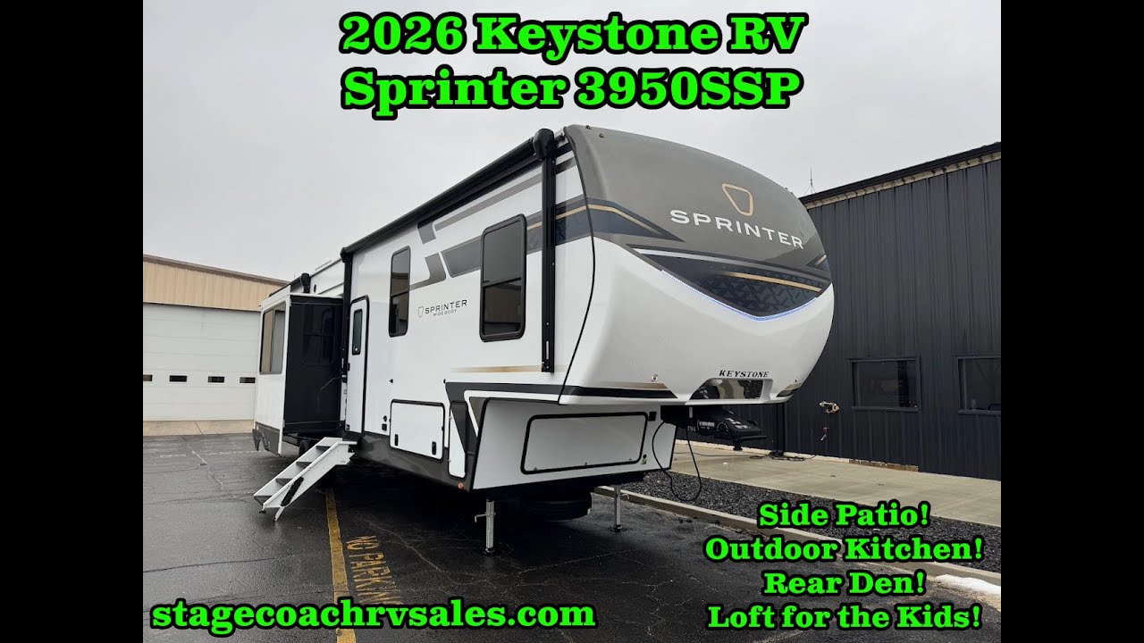 2026 KEYSTONE RV SPRINTER 3950SSP WALKTHROUGH! SIDE PATIO! OUTDOOR KITCHEN! REAR DEN! LOFT!