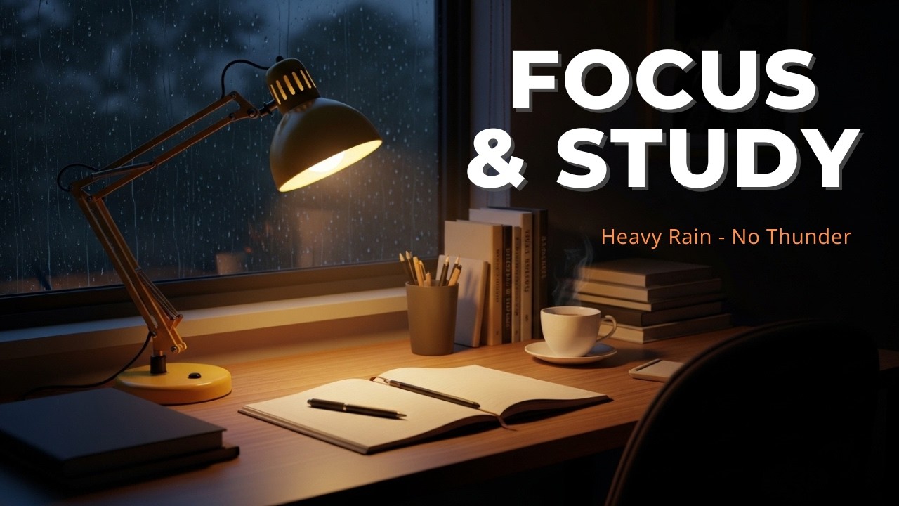 Focus Rain : Heavy Rain Sounds for Studying & Working 🌧️ White Noise for Concentration No Thunder