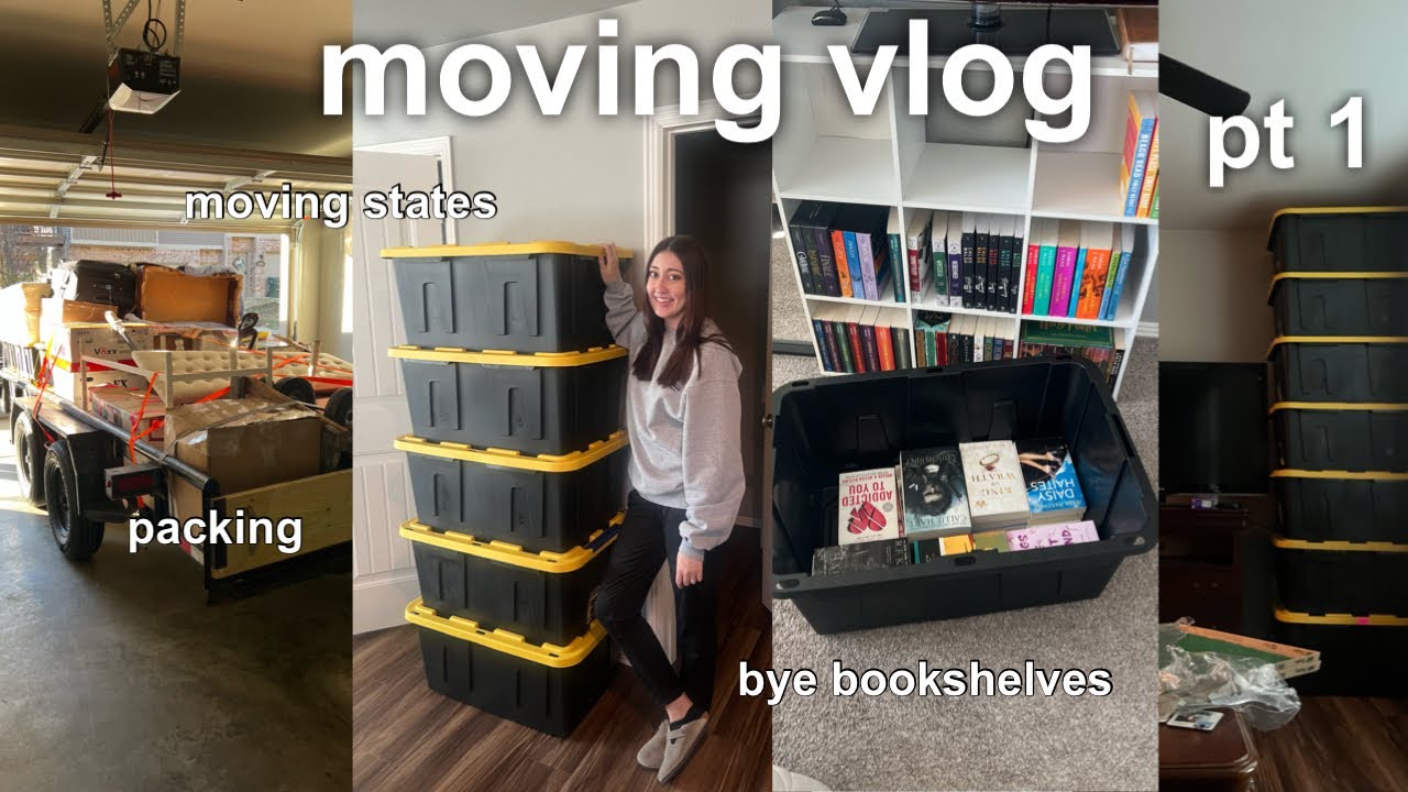 moving vlog *pt 1* 📦🚚 packing the bookshelves, loading moving boxes, moving across multiple states