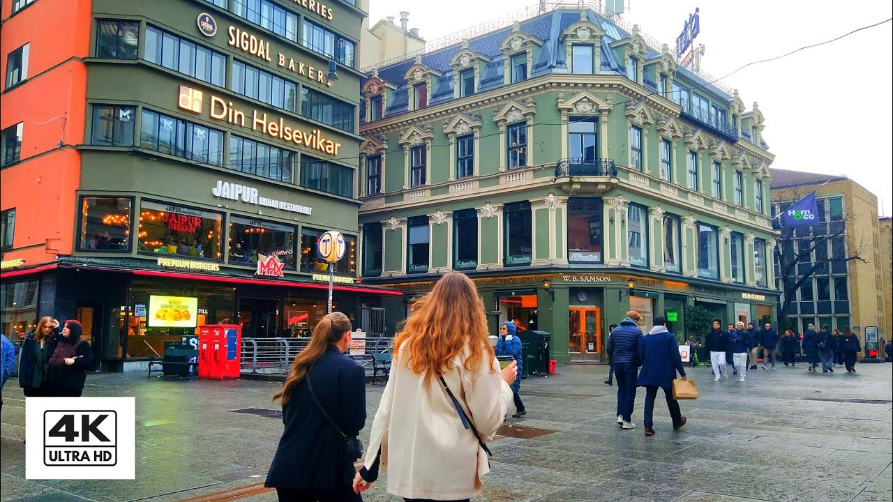 Relaxing Sunday Walk _ Main Street OSLO, Karl Johans Gate. Spring Vibes _ Binaural Sounds l 4K