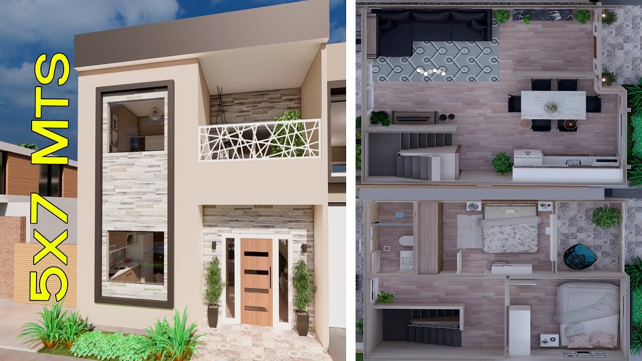 Casa de 5x7 metros con 2 dormitorios | Planos de casas peque&ntilde;as