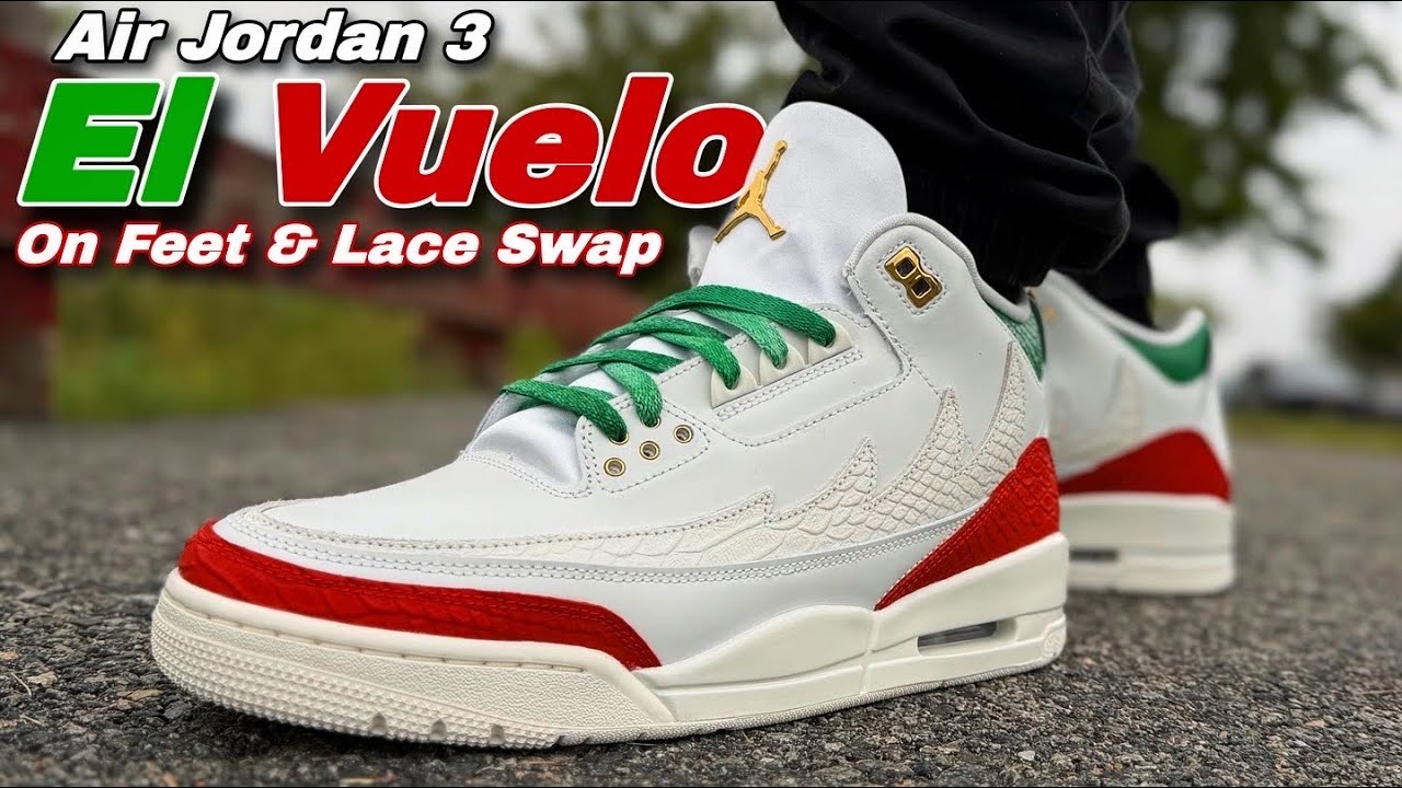 Jordan 3 El Vuelo - On Feet & Lace Swap ❤️🤍💚