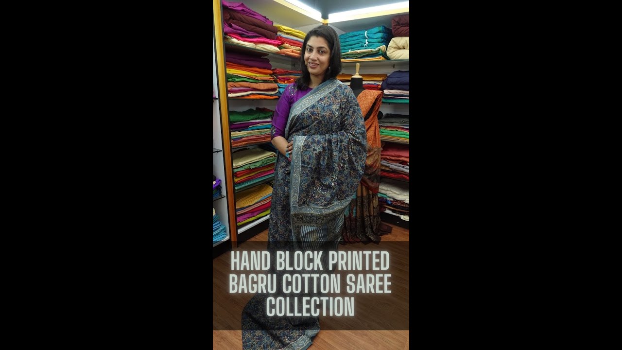 Bagru cotton saree with hand block & kadi prints.
