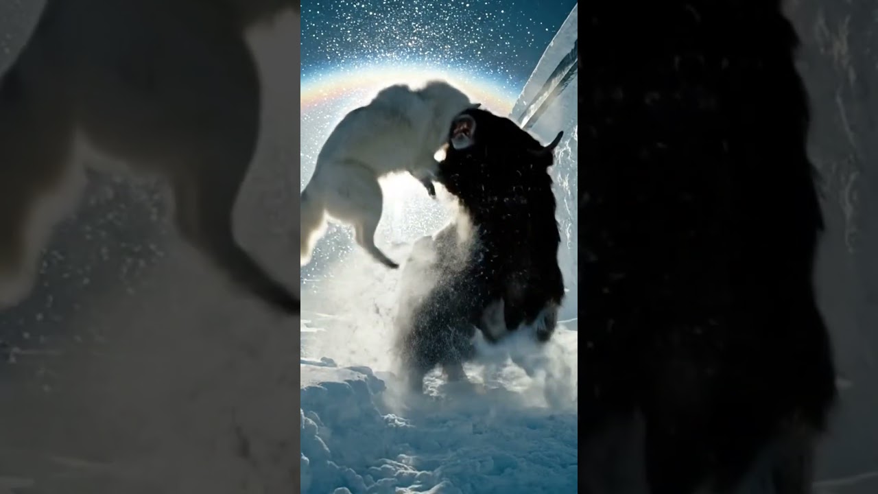 Arctic fox fights musk ox #wildlife #nature #animalfight #shorts #Arctic #fox