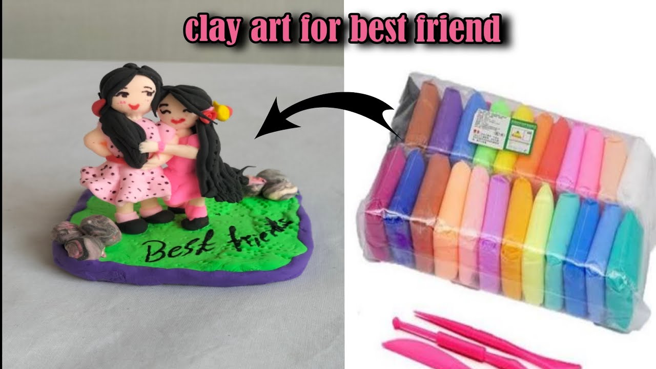 Best Friends Clay Art | Cute Bestie Hug Clay Sculpture | Polymer Clay Girls