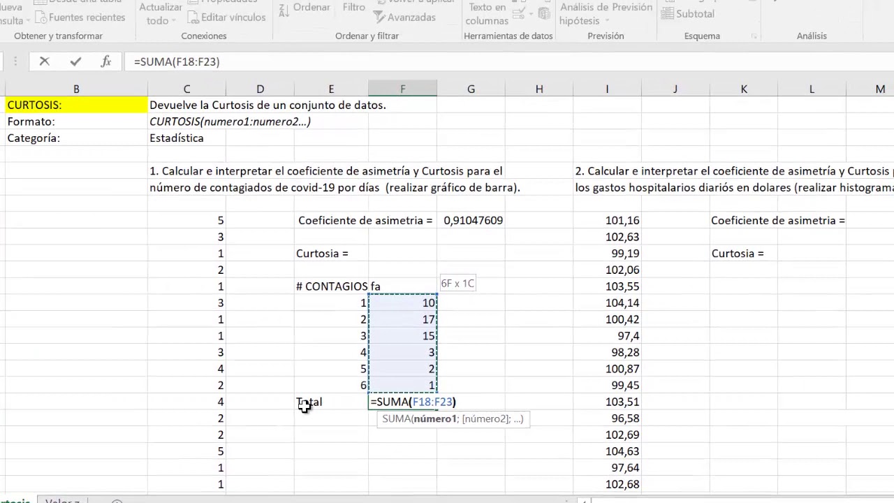 Coeficiente de simetría, Curtosis y valor Z en excel