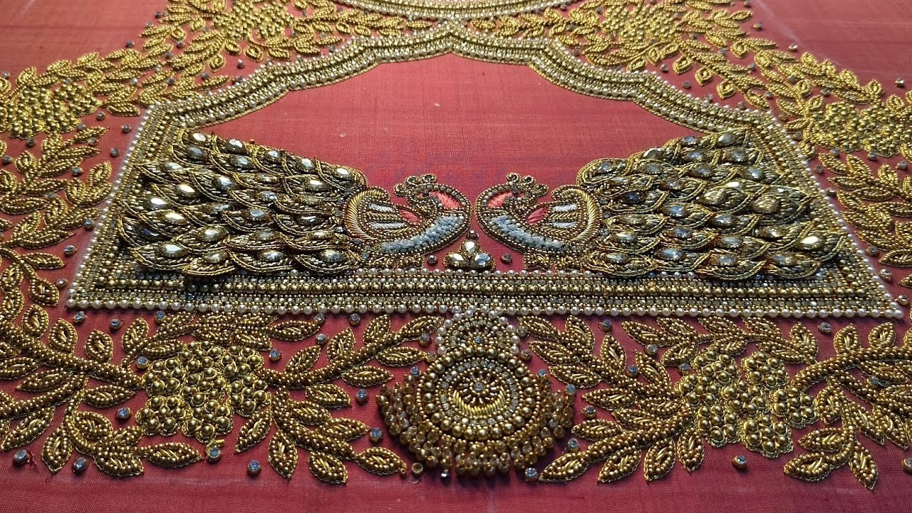 peacock 3D bridal aari work blouse design | beads work | feather 3D work | zardosi work | bhuvana