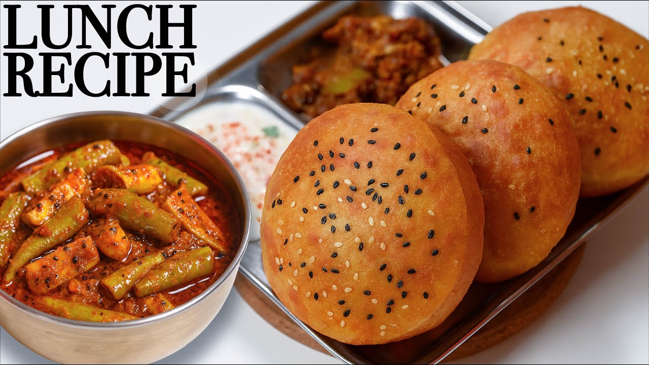 लंच इतना टेस्टी कि आदत बन जाए 😋 — राजस्थानी पारंपरिक बेसन वाली मिर्ची 🌶️ और चनादाल की खस्ता पुरियां