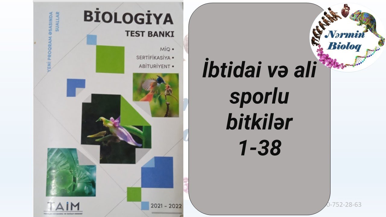 Bioogiya, Taim test toplusu, İbtidai və Ali sporlu bitkilər, test № 1-38